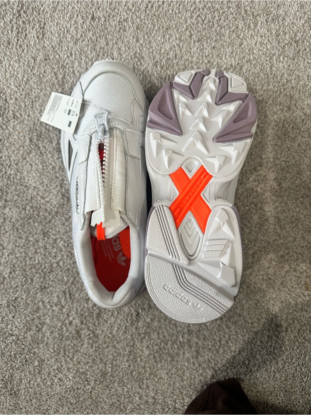 adidas  White Runner Sneakers with Orange Accent